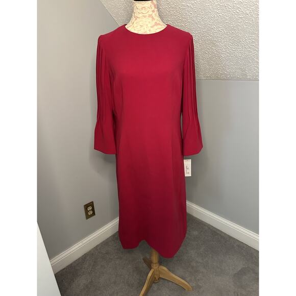 NWT Teri Jon by Rickie Freeman Women's Pink Pleated Sleeve Sheath Dress SZ 14 - Picture 2 of 8
